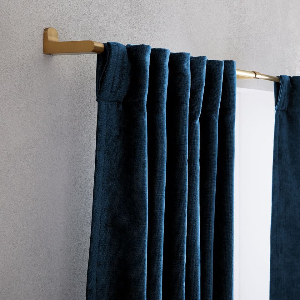 Worn Velvet Curtain Regal Blue West Elm UK
